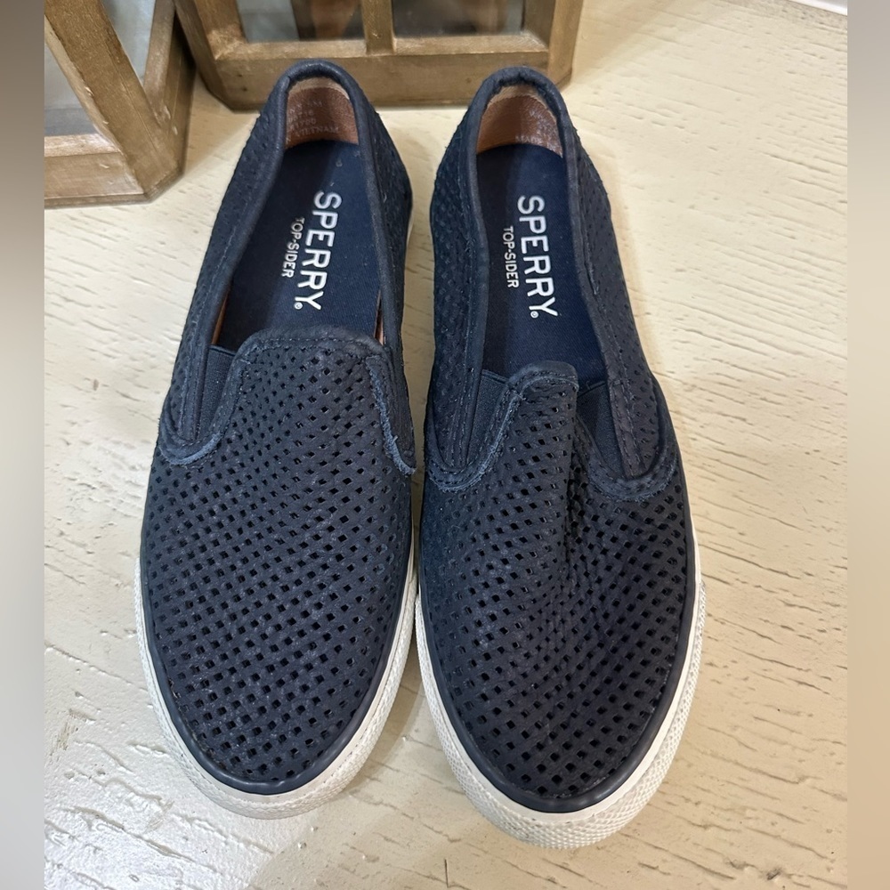 Sperry Top Slider Perforated Navy Shoes -Size 6